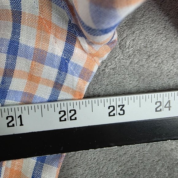 Mens Cremeux Classics Blue White & Orange Checkered Shirt 100% Linen Size M - Picture 6 of 9
